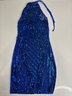 Royal Blue Sequin Halter Dress